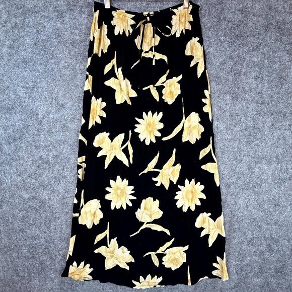 Vintage 90s Clio Maxi Skirt Womens Medium Black Yellow Dark Romantic Soft Grunge - Picture 1 of 6